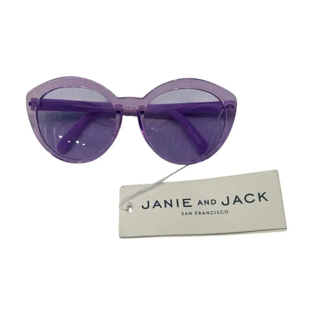 NWT Janie and Jack White Pleated Sun Hat and Purple Cat Eye Sunglasses Bundle